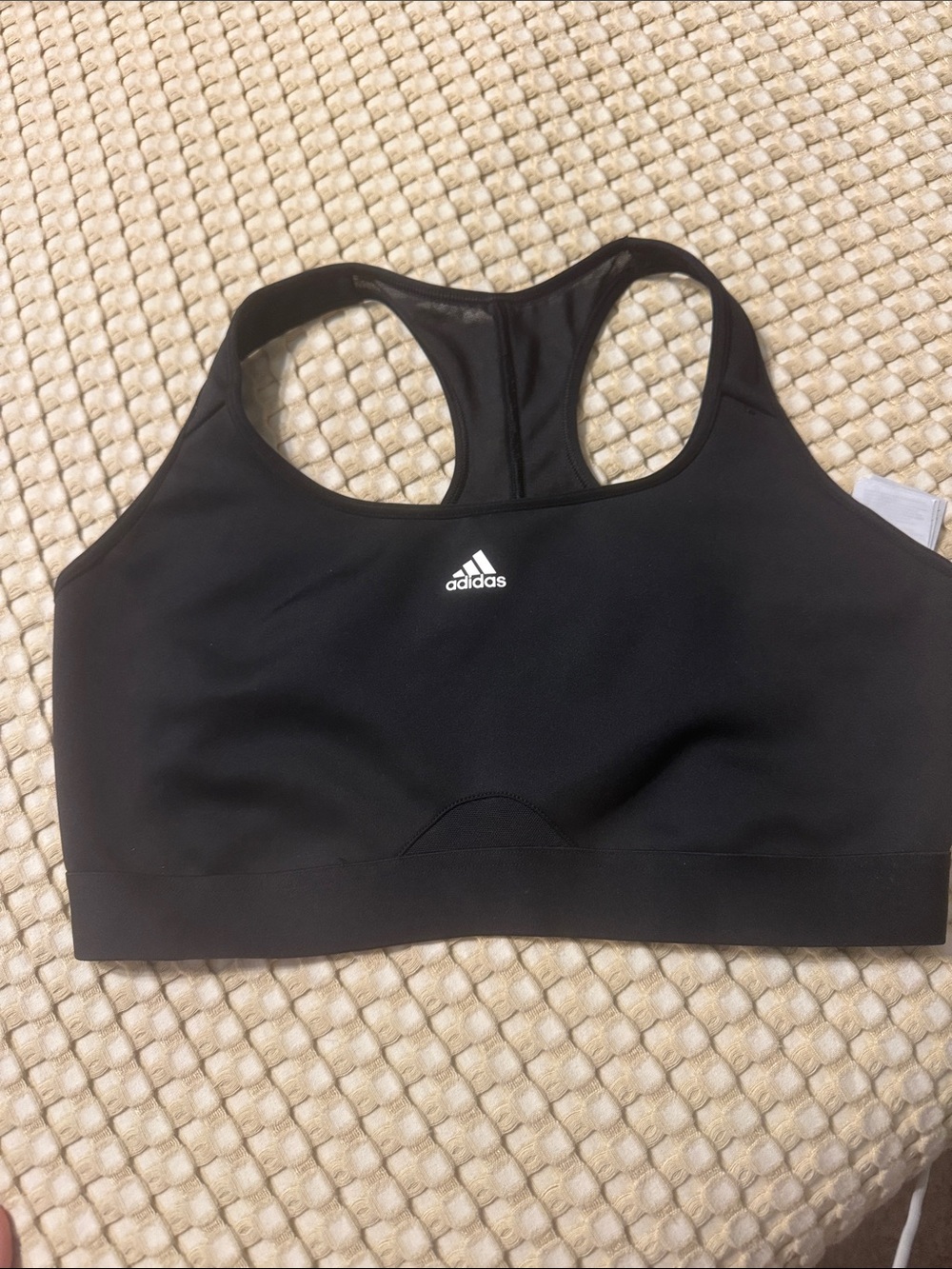 adidas Black Racerback Sports Bra with White Logo